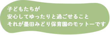 子どもが、安心してゆったりと過ごせること それが墨田みどり保育園のモットーです。